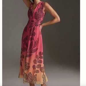 NEW Verb by Pallavi Singhee Anthropologie V-Neck Ombre Maxi Dress Pink Black XS